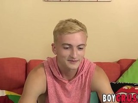 Interviewed twink tugging off his dick and frolicking his butt
