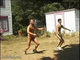 Steaming outdoor foursome gay hump in the Youngsters Camp